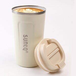 SUNTQ Edelstahl Thermobecher - Isoliert Kaffeebecher für Arbeit und Freizeit (Elfenbein, 510ml)