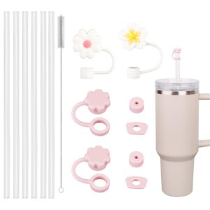 Giantzhong Stanley Cup Zubehör Set - 6 Stück 31 cm Strohhalme, 6 Pink Auslaufsichere Silikonstopfen, 2 Strohhalm Abdecku