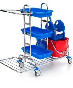 Reinigungswagen Wisch-Star Chrom mit Presse 2X 17 Liter Eimer 3X Ablagefächer 120 Liter Müll