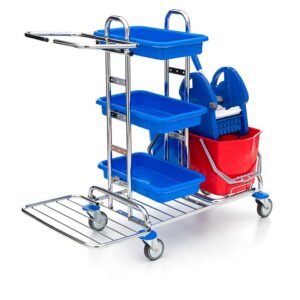 Reinigungswagen Wisch-Star Chrom mit Presse 2X 17 Liter Eimer 3X Ablagefächer 120 Liter Müll