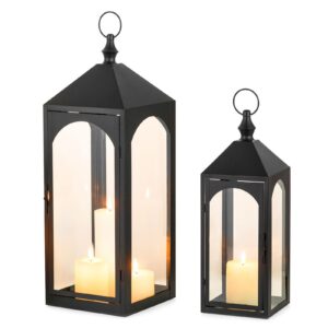 Staymoment Außenlaterne Groß 2er Set Windlicht wasserabweisend für Balkon und Garten schwarz H 43/59 cm