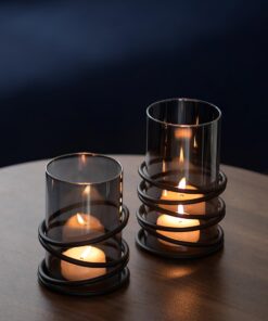 Sziqiqi Windlicht Kerzenständer Schwarz mit Rauchglas - 2er Set Modern für Tischdeko Outdoor