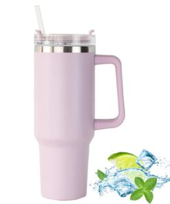 Kaffeebecher 40 oz Thermobecher mit Strohhalm und Henkel - Doppelwandiger Edelstahl Vakuum Isolierbecher für Heißer und