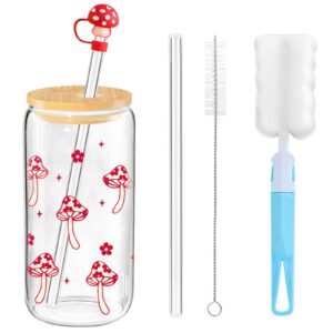 16 OZ Trinkglas mit Strohhalm und Deckel für Iced Coffee und Smoothie - Glass Tumbler Rosa - Geburtstag Geschenk für Sch