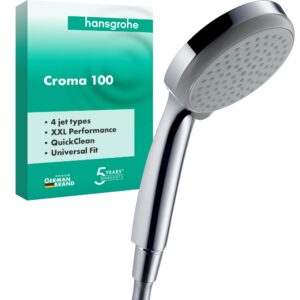 Hansgrohe Croma 100 Duschkopf - 4 Strahlarten, Antikalk-Funktion, Chrom, 100 mm, 28535000, Anti-Skalierung-Duschkopf