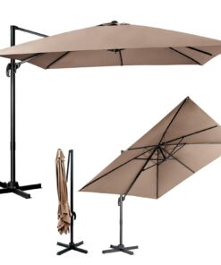 COSTWAY Großer Terrassenschirm 300 x 300 cm, 360° drehbar, Ampelschirm mit Kurbel, für Gärten und Terrassen (Braun) CO