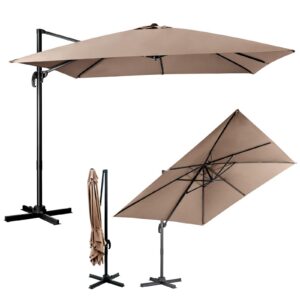 COSTWAY Großer Terrassenschirm 300 x 300 cm, 360° drehbar, Ampelschirm mit Kurbel, für Gärten und Terrassen (Braun) CO