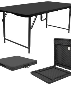 Harbour Housewares Höhenverstellbarer Klapptisch mit Bock 120cm Schwarz - Faltbar Tragbar Schwerlast für Camping Picknic