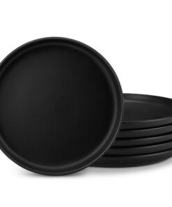 Vancasso Speisseteller Steingut, Geschirr für Spülmaschine und Mikrowelle, Pastateller Kuchenteller Matt Schwarz Set 6 P