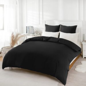 REDKEY Schlafzwäsche 200x220 3-teilig Schwarz - Mikrofaser Bettwäsche-Set mit Reißverschluss, 200 x 220 cm Bettbezug und