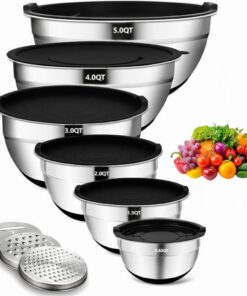 Beler Rührschüssel Set, Edelstahl, 6 Stück, Salatschüssel-Set für die Küche, 3 Zerkleinerungsaufsätze, 4,7 L/3,8 L/2,8 L