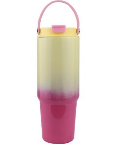 Disoza Thermobecher Trinkbecher mit Deckel und Strohhalm Rot-Gelb Edelstahl Tumbler 30 Oz To Go Coffee Becher