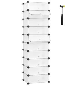 SONGMICS Halbtransparent Weiß Schuhregal mit Tür und Umkippschutz LPC10W