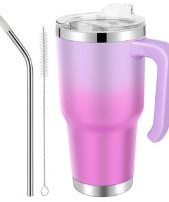 EQARD Thermobecher für Heißer Kalter Getränke (RosaRot, 30OZ Schraubdeckel)