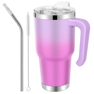 EQARD Thermobecher für Heißer Kalter Getränke (RosaRot, 30OZ Schraubdeckel)