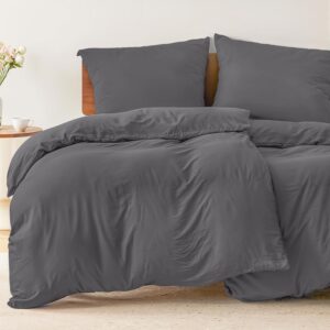 Dreamzie - Bettwäsche 100% Mikrofaser Anthrazit - Bettbezug 135x200 cm - Einzelbett - Chemikalienfrei (Oeko TEX) - Zerti