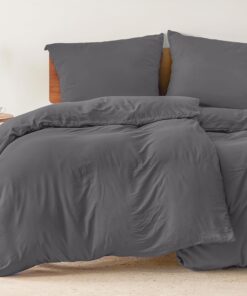 Dreamzie - Bettwäsche 135x200 cm 4teilig Einzelbett Anthrazit - Zertifiziert ohne Chemikalien (Oeko TEX) OEKO-TEX STANDA