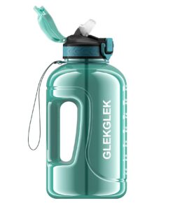 GLEKGLEK 2 Liter Trinkflasche BPA Frei für Fitnessstudio und Büro - Zeitmarkierung & Täglicher Gebrauch (Cyan) GLEKGLE