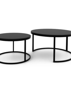 Runde Couchtisch Set Schwarz - 48x70 + 42x50 cm - Coffee Table - Kafeetisch