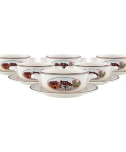 Villeroy & Boch Design Naif Suppentassen mit Untertassen 6er Set - Premium Porzellan für 6 Personen - Landschaftsmotivie