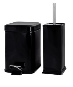 Harbour Housewares Quadrat Toilettenbürste & Bin Set Schwarz - Stilvolles Badezimmer-Set