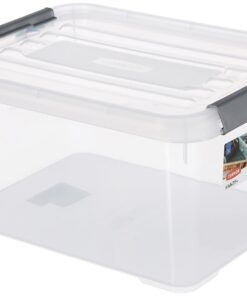 Curver HANDY + Box Aufbewahrungsbox mit Deckel, 15 l, transparent / grau, 39x29x20 cm für Organisation im Heim / Büro /