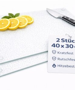 Glas Schneidebrett 2er Set 40x30 cm - Mikroplastikfrei, Rutschfest mit Füßen & Hygienisch