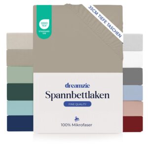 Dreamzie Spannbettlaken 100% Mikrofaser - Leinen, Oeko TEX, 90x200 cm - 35 cm Tiefe Tasche - Schadstoffgeprüft, Bettlake