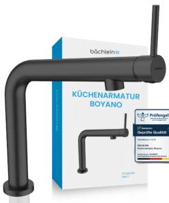 Küchenarmatur Boyano Matt Schwarz – Hochwertige Messing-Spültischbatterie fürטसे | Schwenkbare Küchenarmatur Boyano Mat