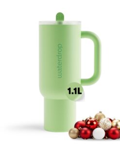 waterdrop® Thermobecher 1,1L - Robust, auslaufsichere Trinkflasche mit kalt haltenden Edelstahl, aufklappbarer Trinkhüls