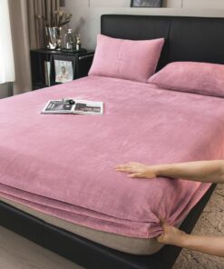 Flauschige Plüsch Spannbettlaken 200x200cm Rosa Altrosa Kuschelig für Winter OEKO-TEX STANDARD 100 Flauschige Plüsch Spa