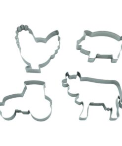 4er Set "Landwirt" - Traktor, Schwein, Kuh & Henne - Spülmaschinengeeignete Ausstechformen aus Edelstahl für Backen - Ba