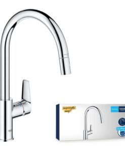 GROHE StartEdge Küchenarmatur - Wassersparend & werkzeugfrei montierbar für Küche, chromengefarbter Wasserhahn mit 360°