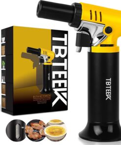 TBTEEK Nachfüllbar Flambierbrenner - Einhandbedienung mit Gasanzeige, ideal für Kochen, Backen, Camping und Löten