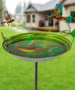 VEWOGIFT Metall Vogeltränke für den Garten, hochwertige stehende Tränke mit 33 cm Schüssel, ideal für Kolibris und ander