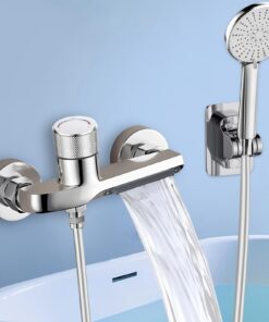 Handbrause Badewannenarmatur Wasserfall Funktion Chrom | Duscharmatur Wandmontage Badewanne Armatur 5 Funktionen | Bade