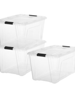 Iris Ohyama Kunststoff-Aufbewahrungsbox mit Deckel 45L 3er-Set Transparent 98% recycelter Kunststoff BPA-frei Fürs Schla