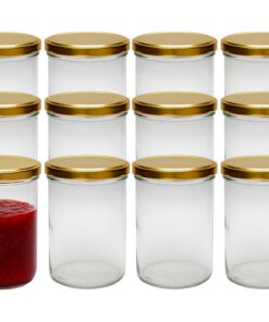 hocz Sturzgläser 12er Set 435 ml Gold Deckel TO 82 Drehverschluss Marmeladenglas Einmachglas