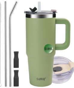 SUNTQ Doppelwandige Vakuum Isolierte Thermische Tasse 850ml für Kaffee und Getränke, edelstahl, Stroh und Deckel inklusi
