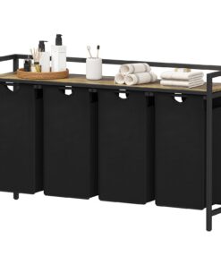 Lifewit 4-Fächer Wäschekorb für Schlafzimmer und Badezimmer, 168L Sortiersystem, Schwarz, 124x33,4x76cm