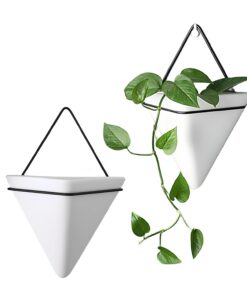2PCS Dreieckiger Hängender Blumentopf Keramik Weiß - Geometrische Wandpflanzgefäße Wanddeko