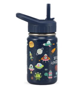 SANTECO Trinkflasche Kinder Edelstahl 350ml BPA-frei Alien - Kinder Thermosflasche Einfach zu Säubern für Kindergarten S
