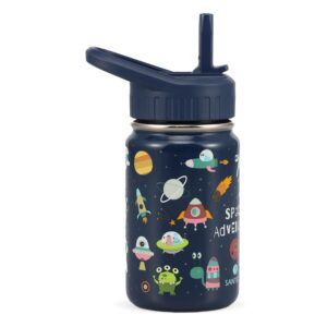 SANTECO Trinkflasche Kinder Edelstahl 350ml BPA-frei Alien - Kinder Thermosflasche Einfach zu Säubern für Kindergarten S