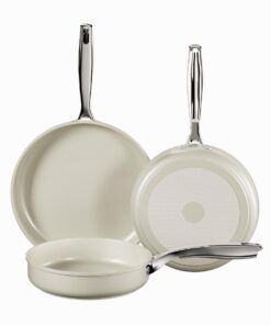 Keramikpfannenset Pfanne 20 24 28cm Spülmaschinenfest Backofenfest Beige