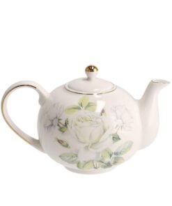 Teekanne Arrosa 1000ml mit Deckel - Geschirr und Kaffeekanne mit Rosen Dekor - New Bone China Porzellan - Weiß