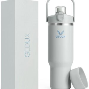 GEDUX 1000ml Edelstahl Thermosflasche mit Strohhalm und Griff für Outdoor Aktivitäten | GEDUX 1000ml Edelstahl Tumbler