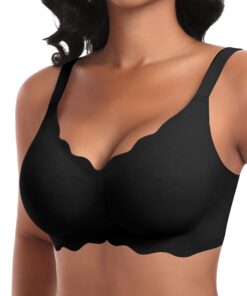 Ganado Damen Nahtloser BH ohne Bügel Tiefem V-Ausschnitt gewellte Ränder Bequemer BH Soft BHS Bügellos Bustier Bralette
