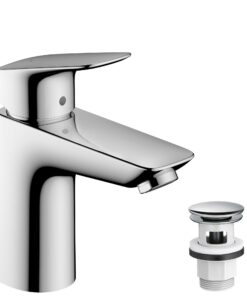 Hansgrohe Logis Waschtischarmatur 71107000 - EcoSmart Wassersparend, Push-Open Ablauf, Mischbatterie, Chrom, für Badchem