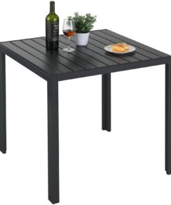 LIFERUN WPC Balkontisch, 75x75cm Wetterfest, Quadratisch, Outdoor Esstisch, Hitze- und Wetterbeständig, rutschfest (Schw