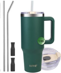 SUNTQ Doppelwandige Vakuum Isolierte Wasserflasche Grün SUNTQ Thermische Tasse für Getränke Grün SUNTQ Reise Kaffeebeche